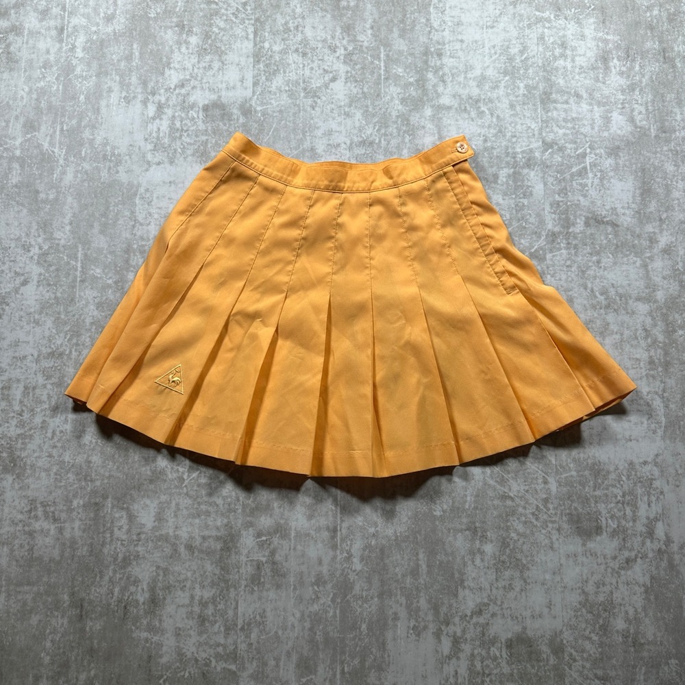 Le Coq Sportif Pleated Skirt Women Size 8 Orange Vintage Tennis Mini Made in USA